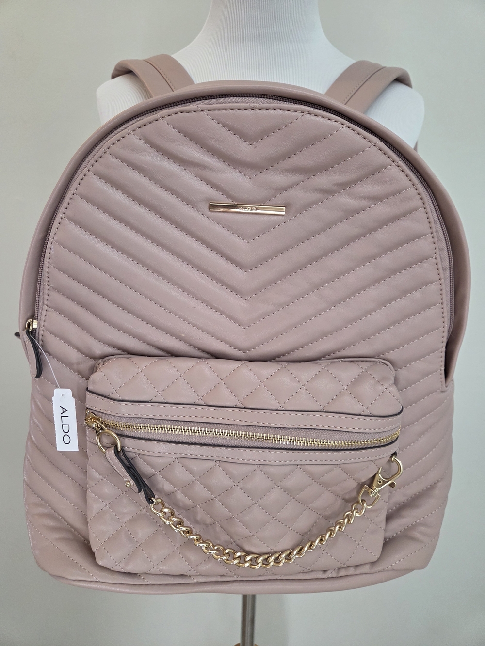 Aldo Blush Quilted Backpack with Gold Chain Detail